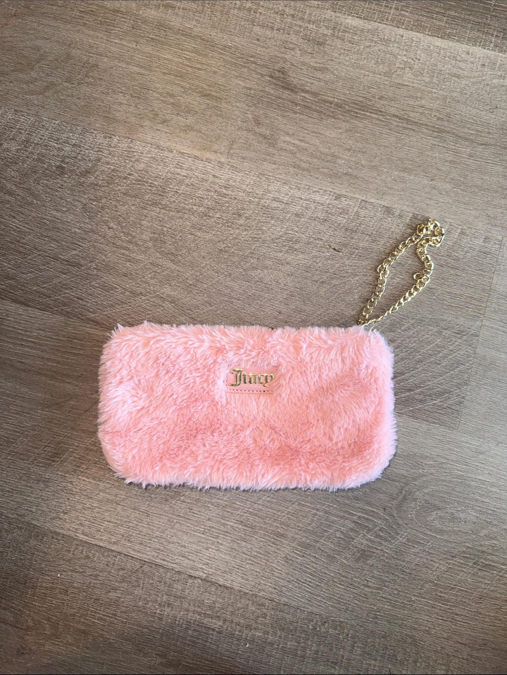 Juicy Couture Peach Pink Fuzzy Chain Wristlet